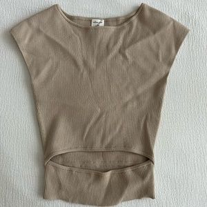 Aritzia Wilfred Free Tan Cut-Out Knit Top Size XS